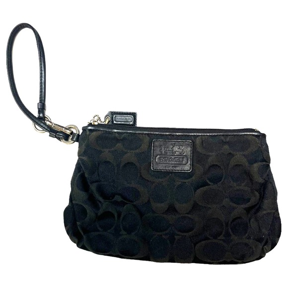 Coach Handbags - Coach Wristlet Womens Signature Monogram Fabric Zip Closure Black Gray/Green